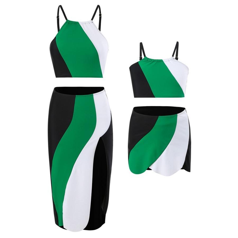 Teen girl's  color-block non-padded three-piece swimsuit