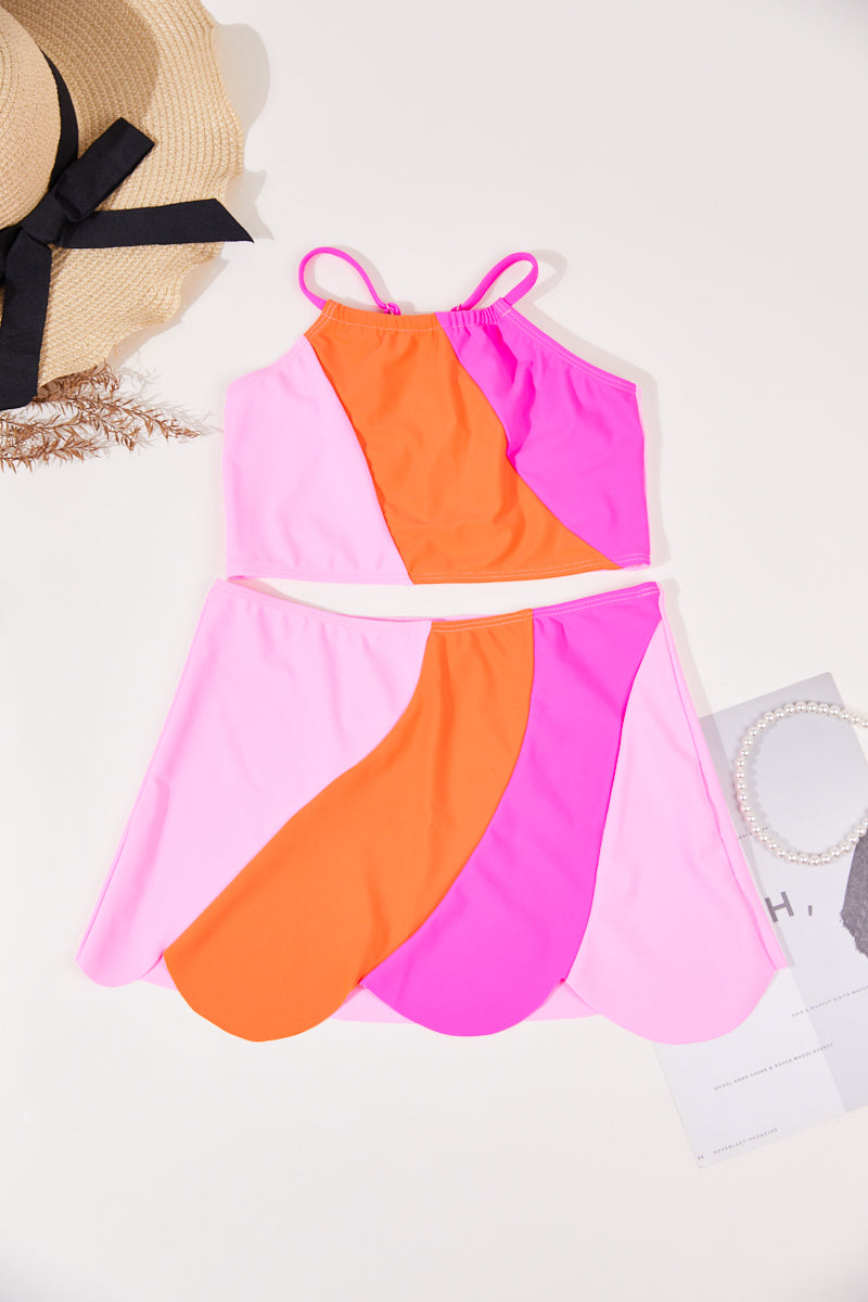 Teen girl's  color-block non-padded three-piece swimsuit