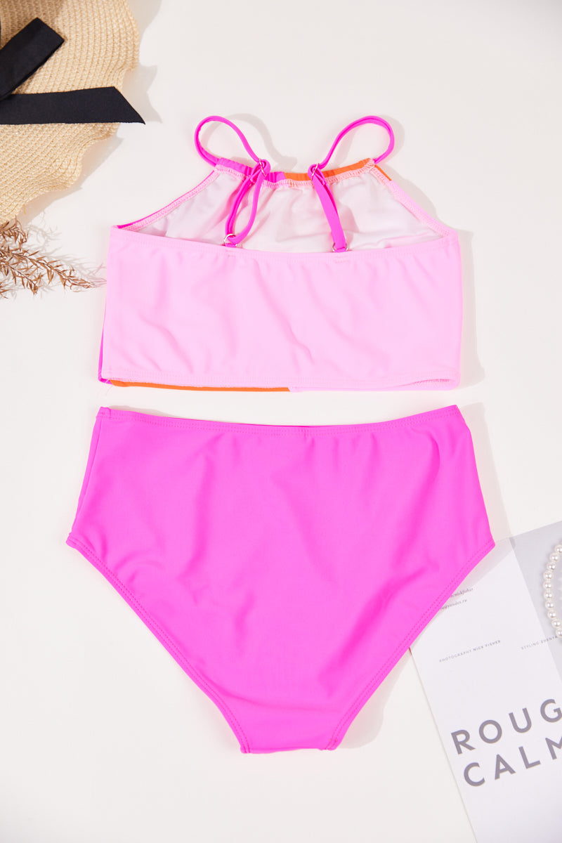 Teen girl's  color-block non-padded three-piece swimsuit