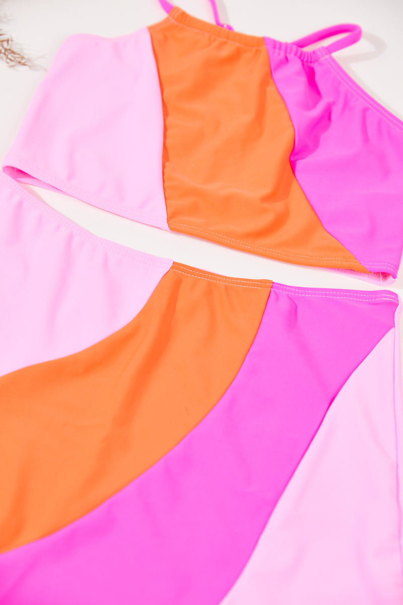 Teen girl's  color-block non-padded three-piece swimsuit