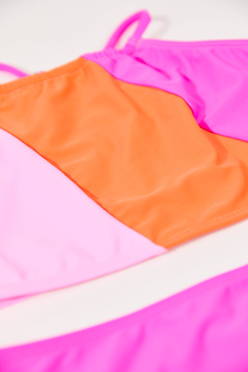 Teen girl's  color-block non-padded three-piece swimsuit