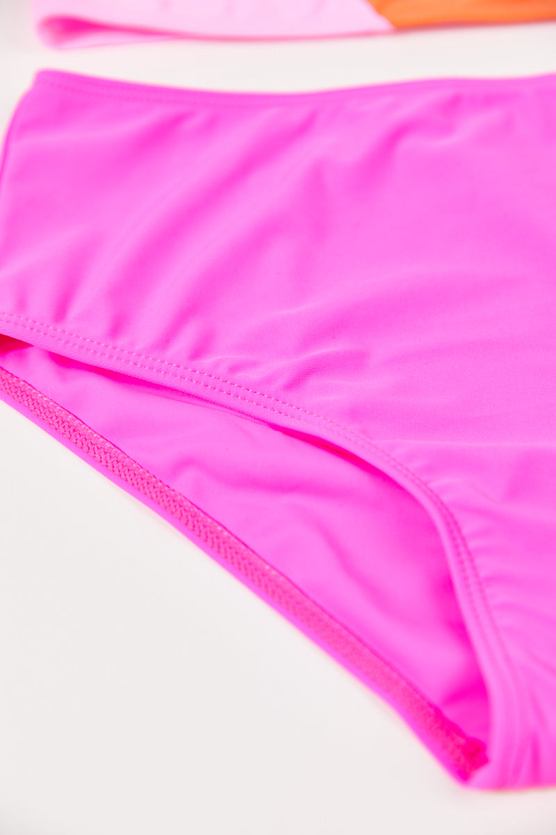 Teen girl's  color-block non-padded three-piece swimsuit