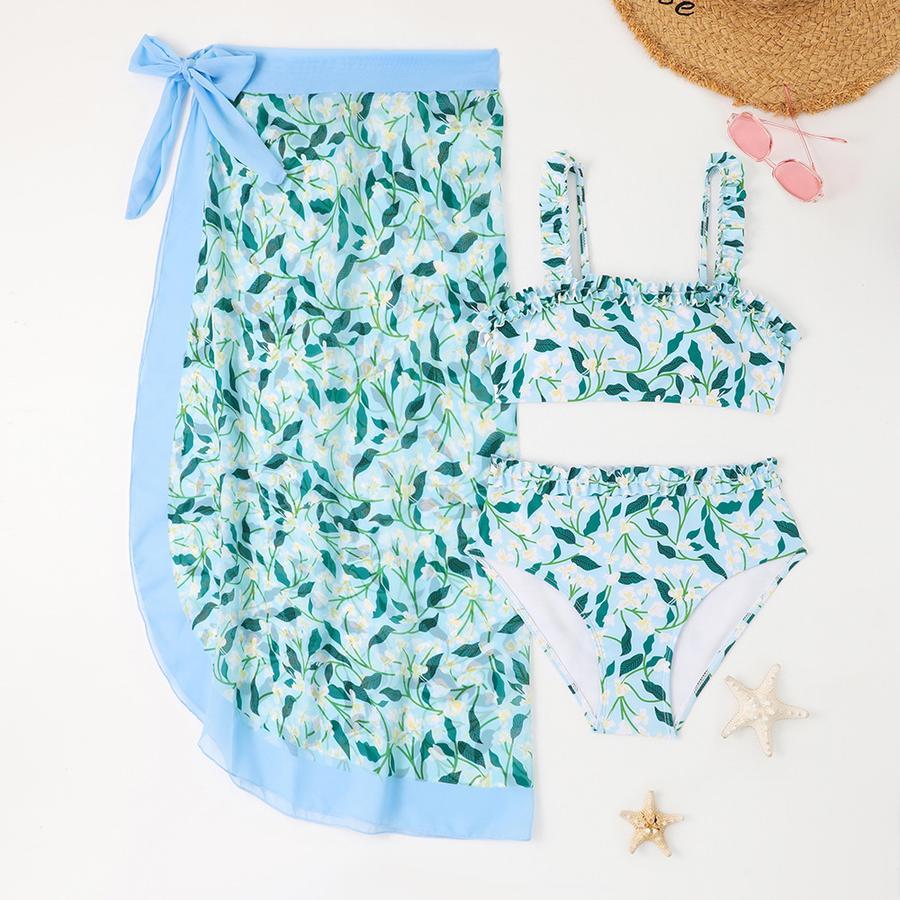 Family couple style women sexy floral print padded three-piece swimsuit