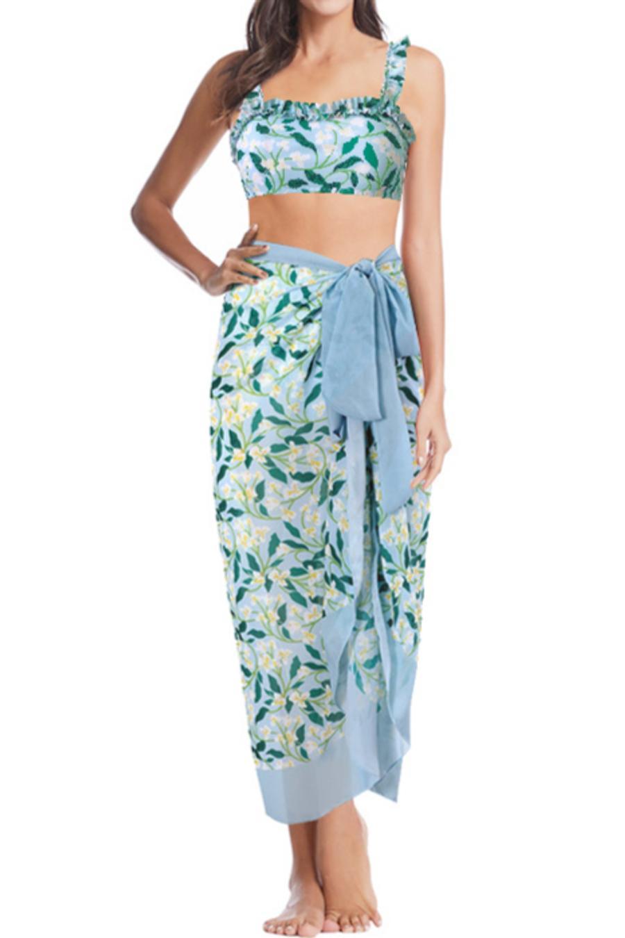 Family couple style women sexy floral print padded three-piece swimsuit