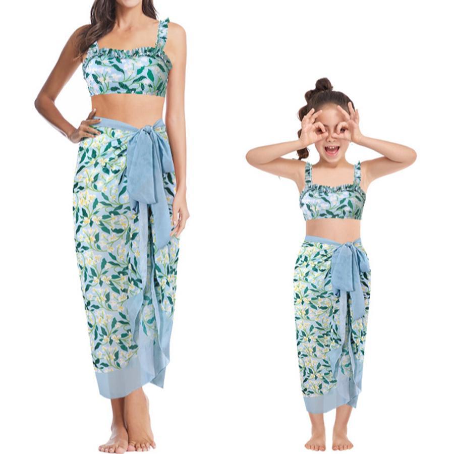 Family couple style women sexy floral print padded three-piece swimsuit