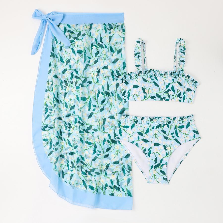 Teen girl's print padded three-piece swimsuit