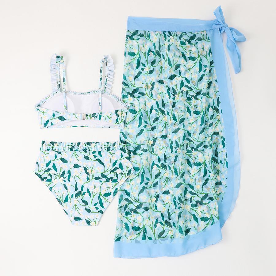 Teen girl's print padded three-piece swimsuit