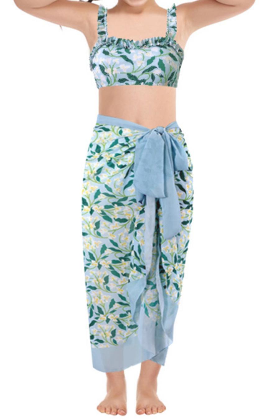 Teen girl's print padded three-piece swimsuit