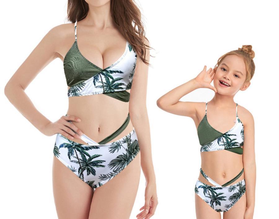 Family couple style women sexy floral print padded three-piece swimsuit