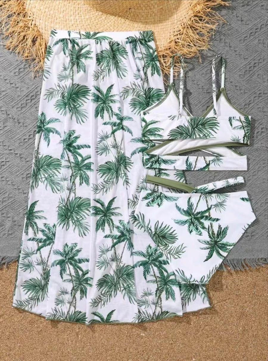 Family couple style women sexy floral print padded three-piece swimsuit
