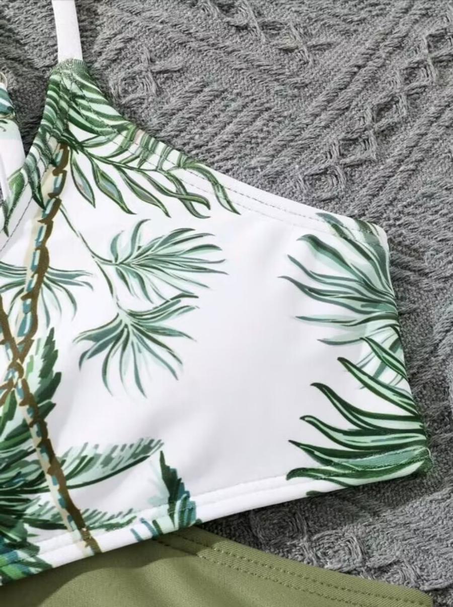 Family couple style women sexy floral print padded three-piece swimsuit