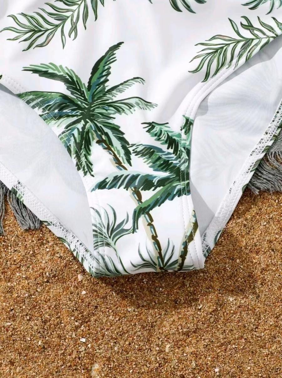 Family couple style women sexy floral print padded three-piece swimsuit