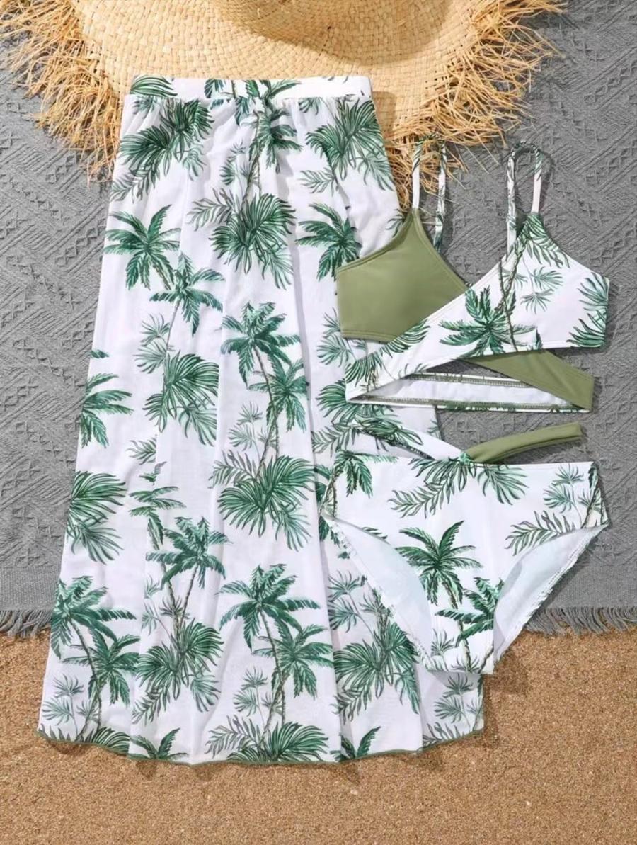 Teen girl's print padded three-piece swimsuit