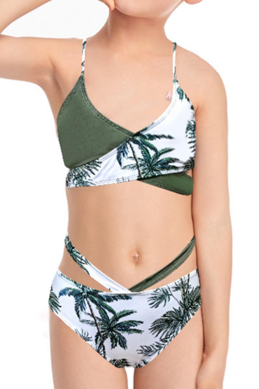 Teen girl's print padded three-piece swimsuit