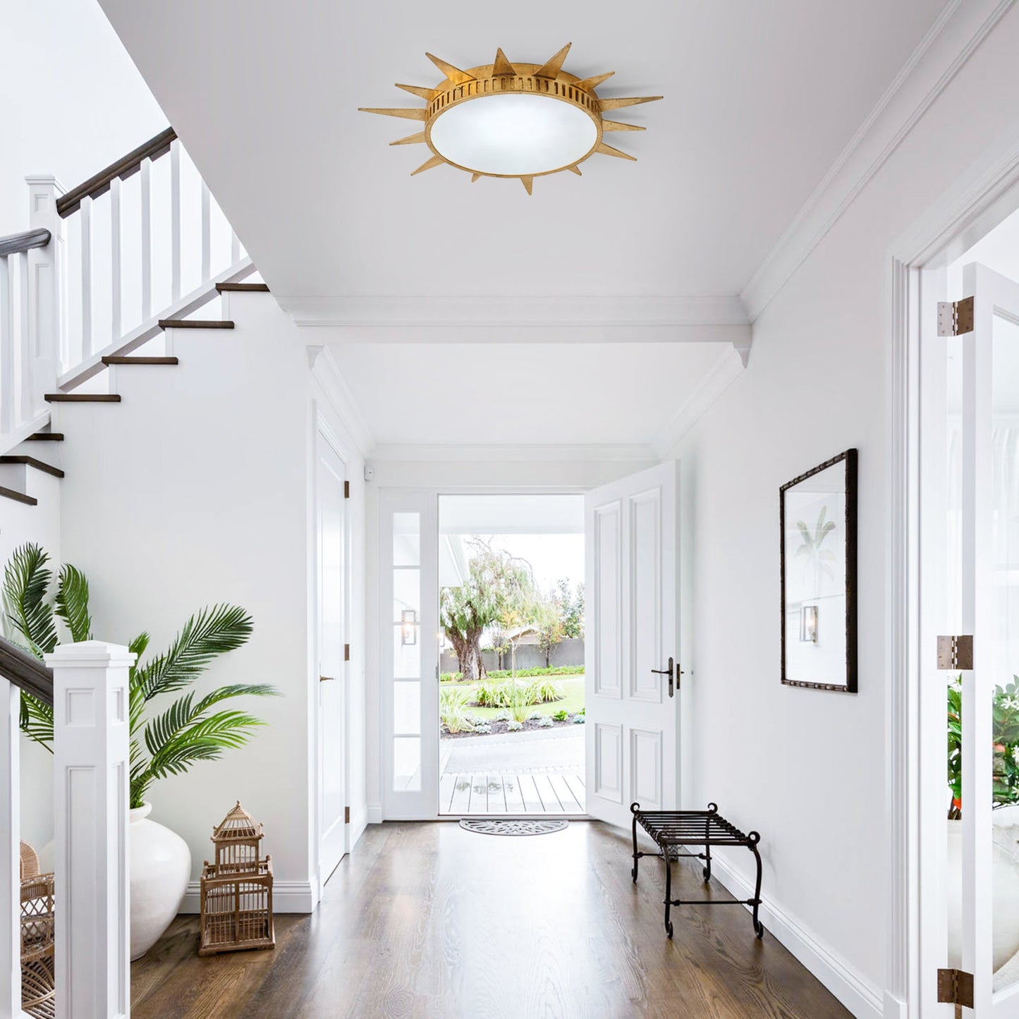 25 Inch Dana Vintage Golden Sunburst Flush Mount LED Light