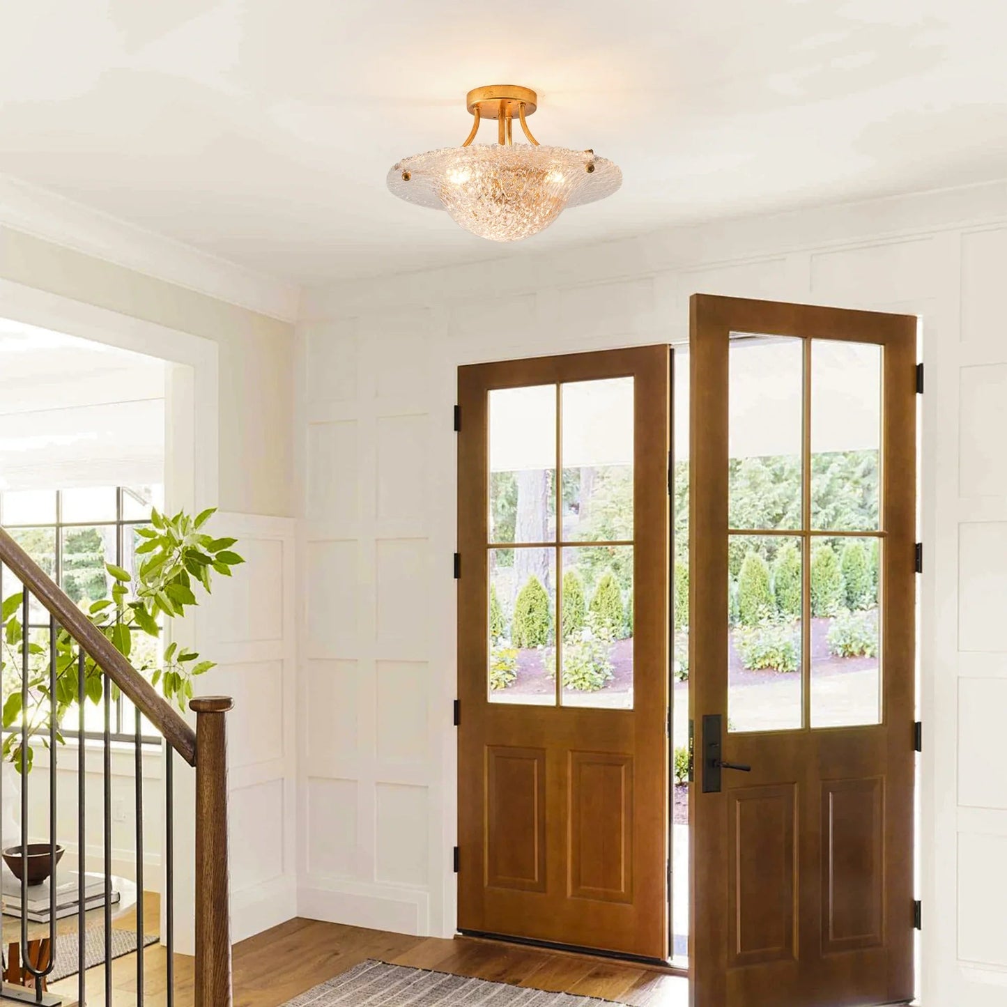 16 Inch Page 3-Light Vintage Golden Semi-Flush Mount Ceiling Light