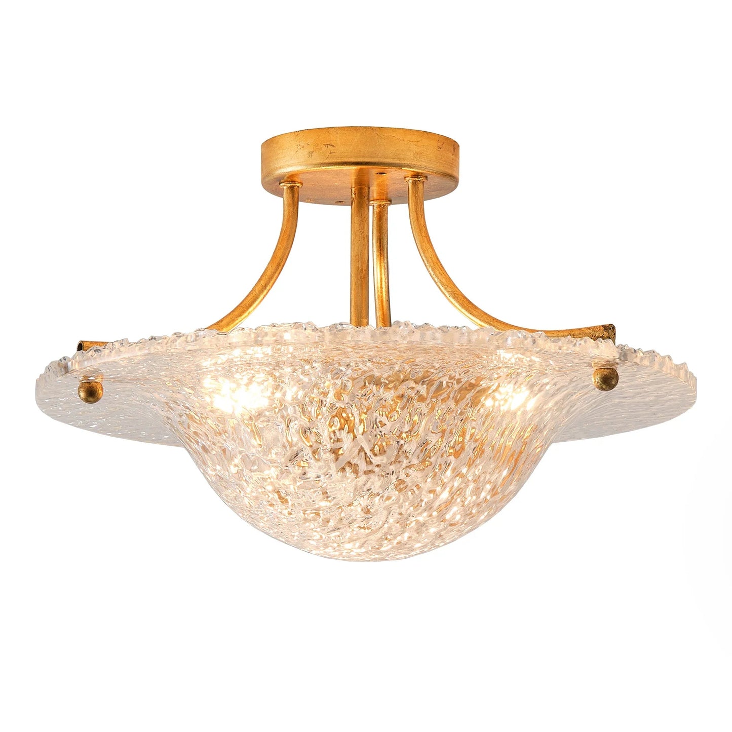 16 Inch Page 3-Light Vintage Golden Semi-Flush Mount Ceiling Light