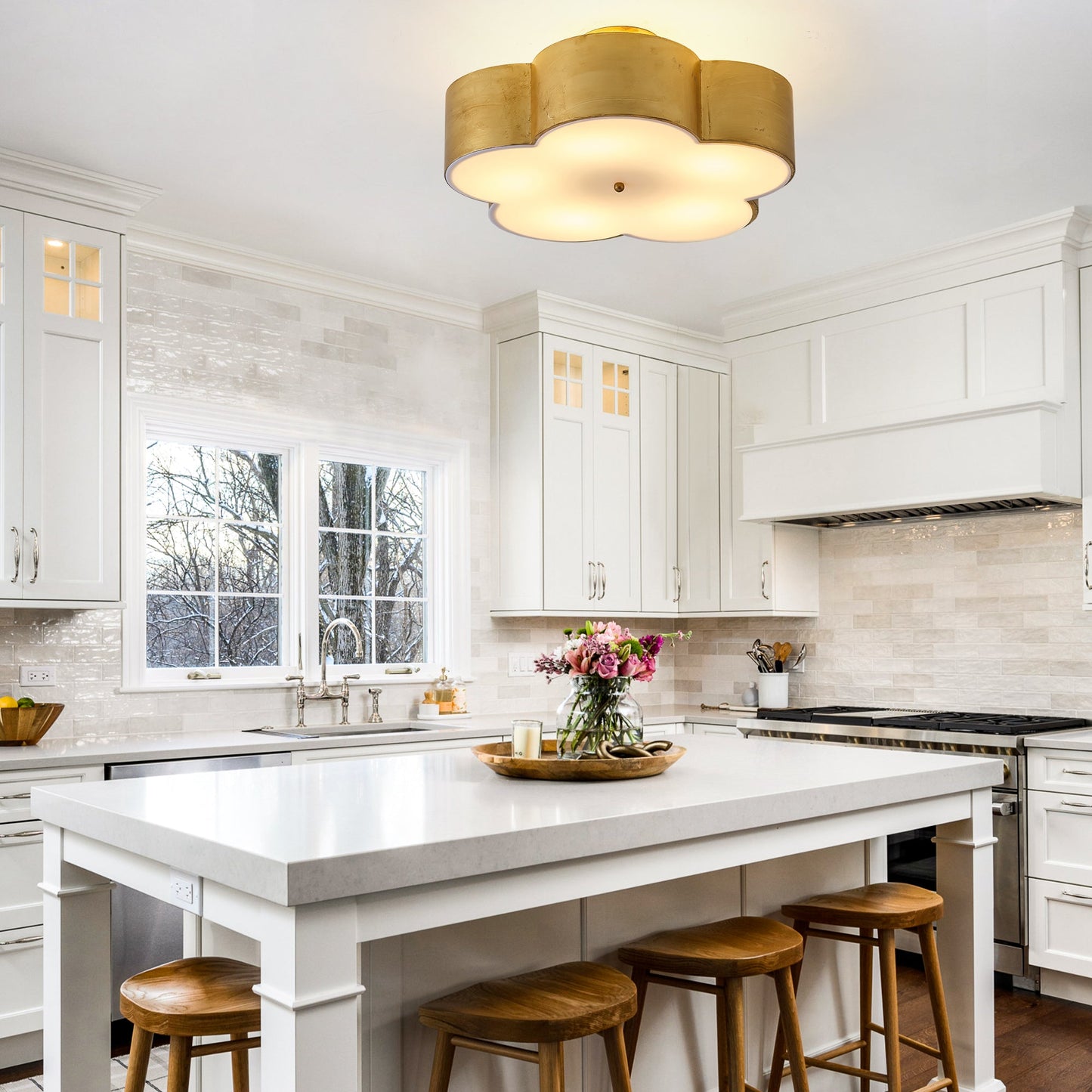 20 Inch Joyce 5-Light Vintage Golden Semi-Flush Mount Ceiling Light