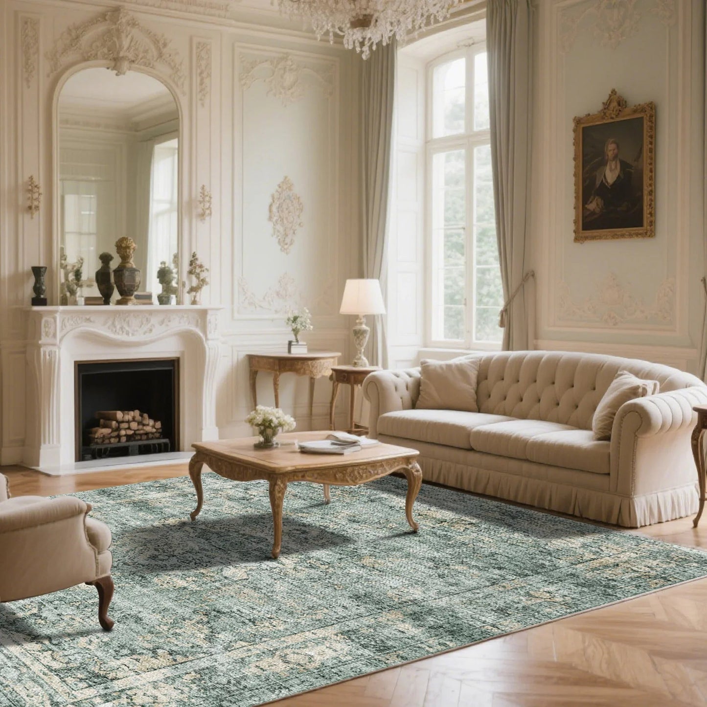 7ft x 5ft Vintage Indoor Non-Slip Washable Large  Area Rugs for Bedroom Living Room