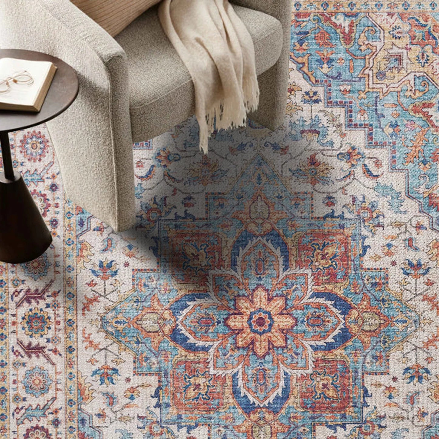 7ft x 5ft Vintage Indoor Non-Slip Washable Large  Area Rugs for Bedroom Living Room