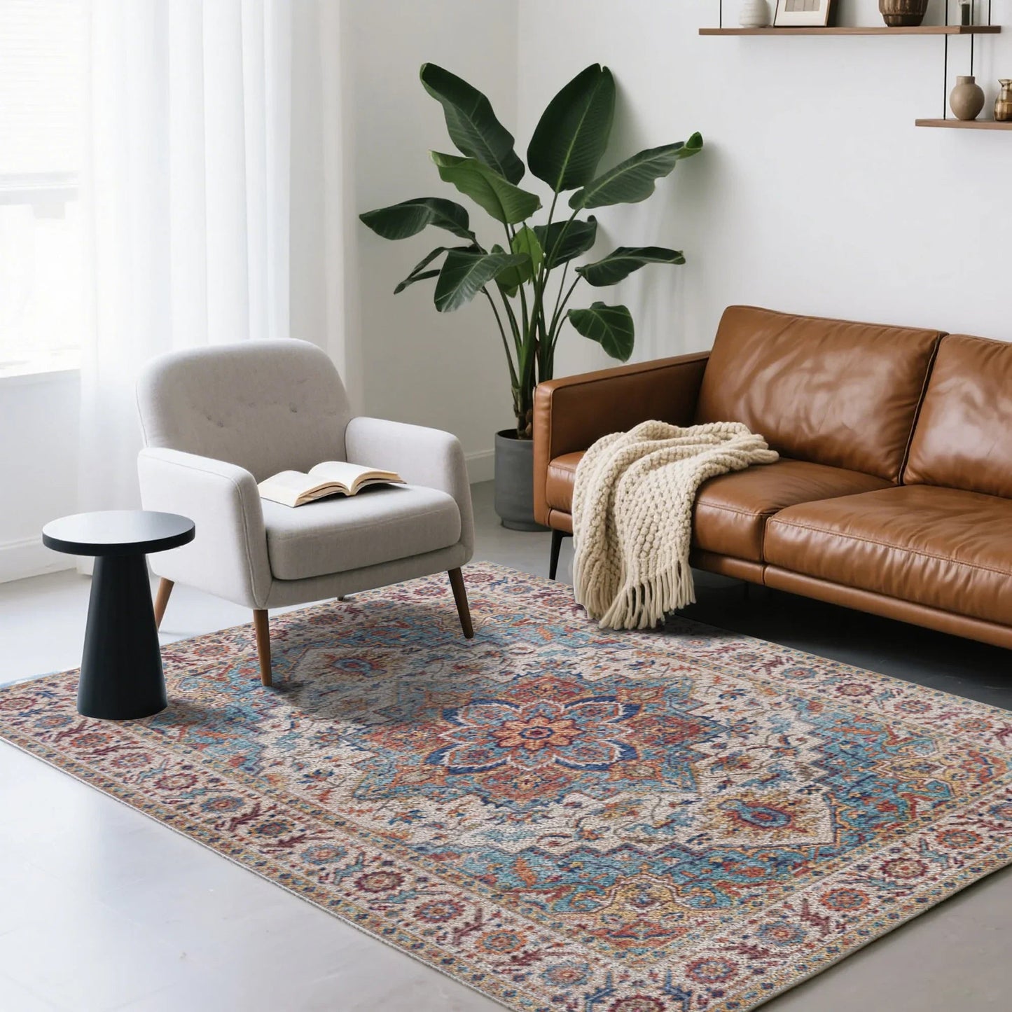 7ft x 5ft Vintage Indoor Non-Slip Washable Large  Area Rugs for Bedroom Living Room