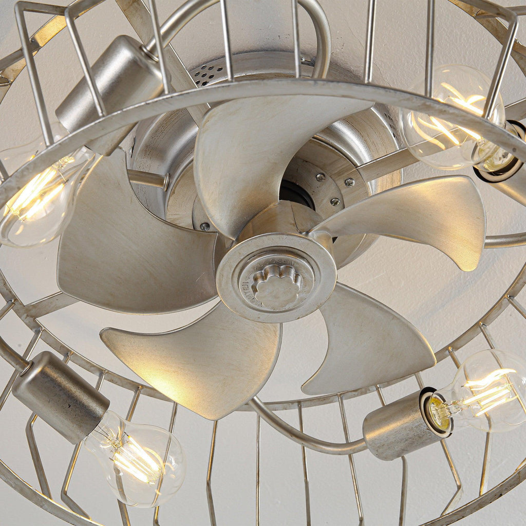 20 Inch Silver Flush Mount Ceiling Fan with Light APP and Remote Control