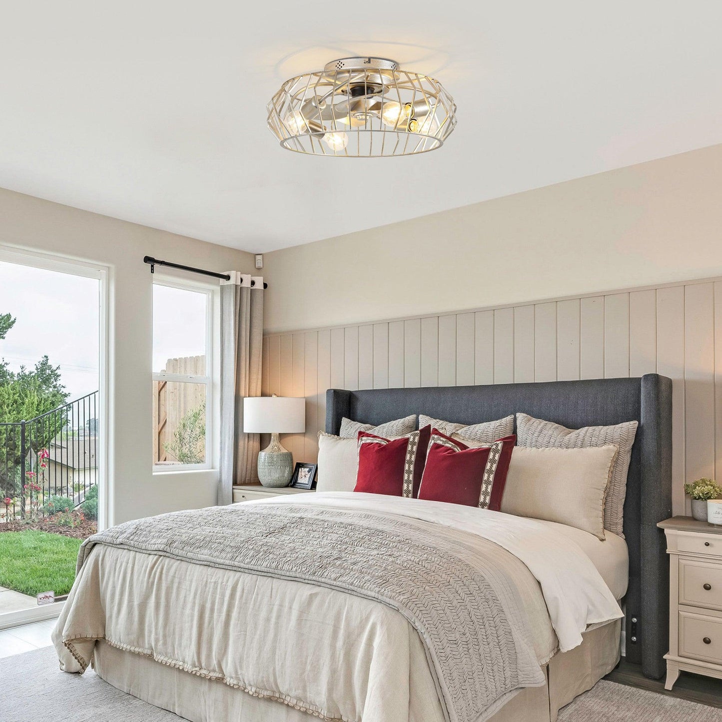 20 Inch Silver Flush Mount Ceiling Fan with Light APP and Remote Control