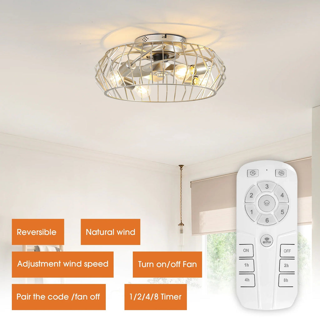 20 Inch Silver Flush Mount Ceiling Fan with Light APP and Remote Control