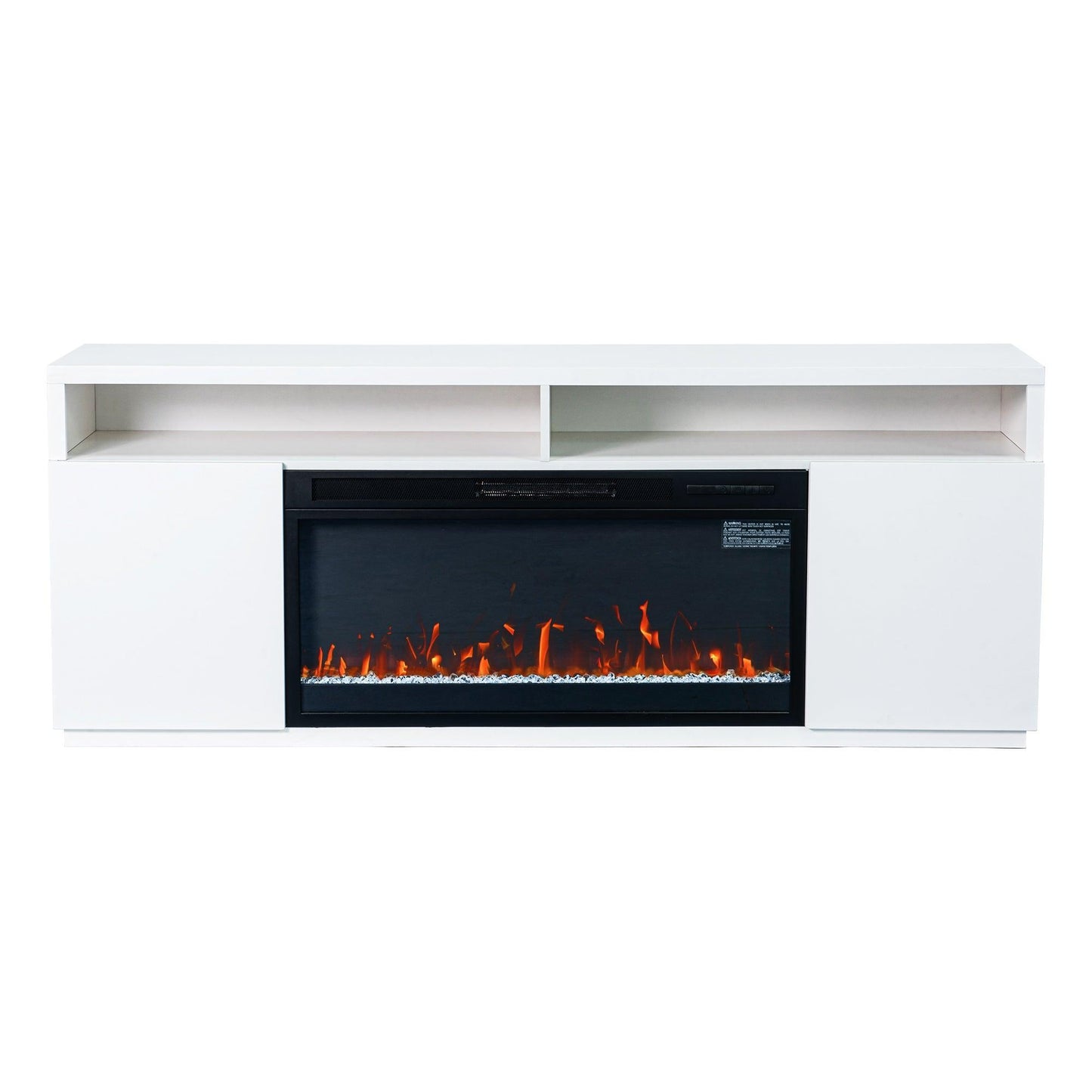 Modern 68" LED TV Stand with 36" Insert Opening Electric Fireplace for Living Room in Black or White