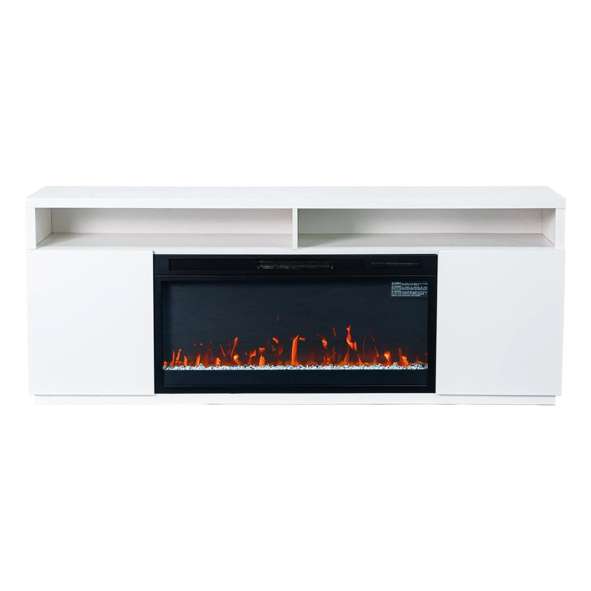 Modern 68" LED TV Stand with 36" Insert Opening Electric Fireplace for Living Room in Black or White