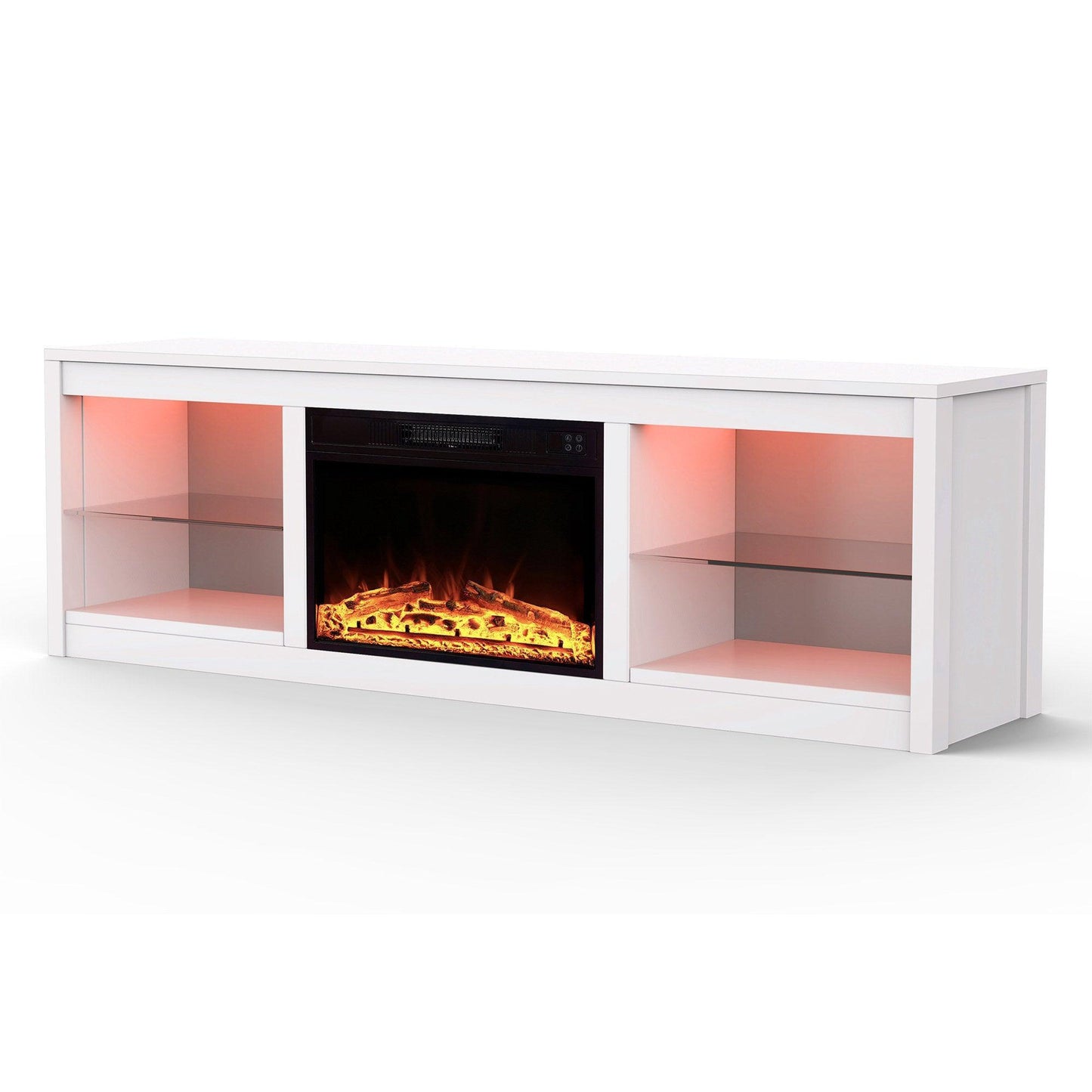 Modern 66" LED TV Stand with 23" Insert Electric Fireplace for Living Room