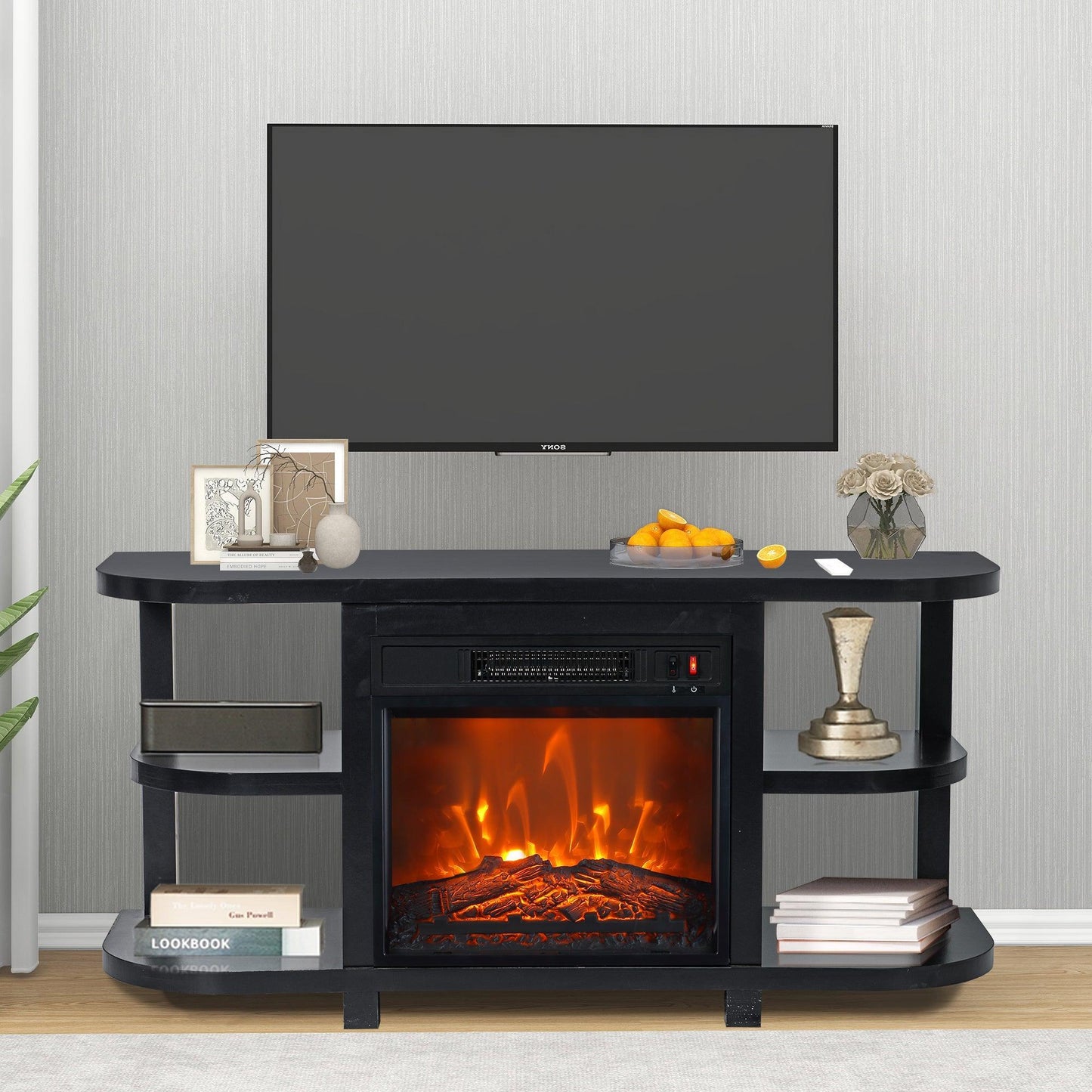 Decorative Modern 48" TV Stand with 18" Insert Electric Fireplace