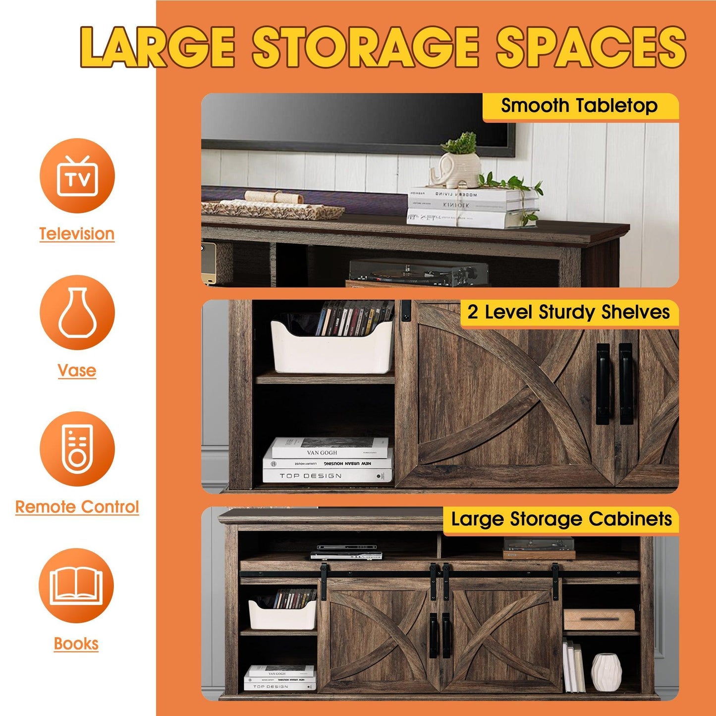 68" Farmhouse TV Stand with 23" Insert Opening Electric Fireplace