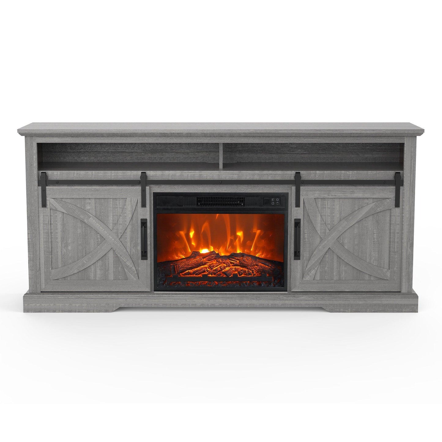 68" Farmhouse TV Stand with 23" Insert Opening Electric Fireplace