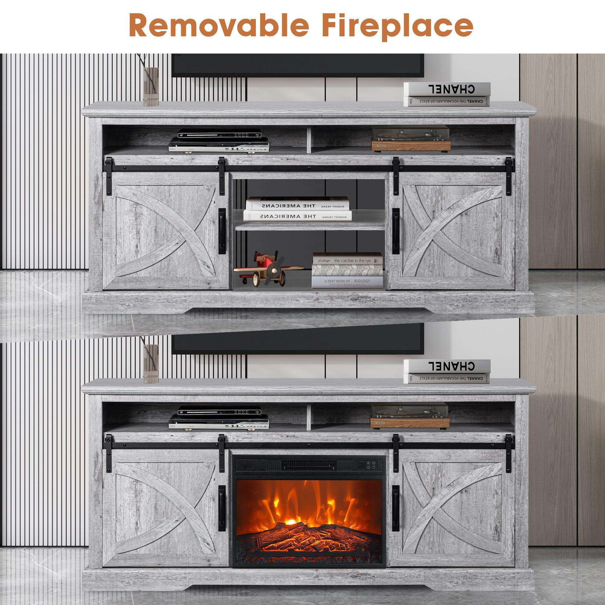 68" Farmhouse TV Stand with 23" Insert Opening Electric Fireplace