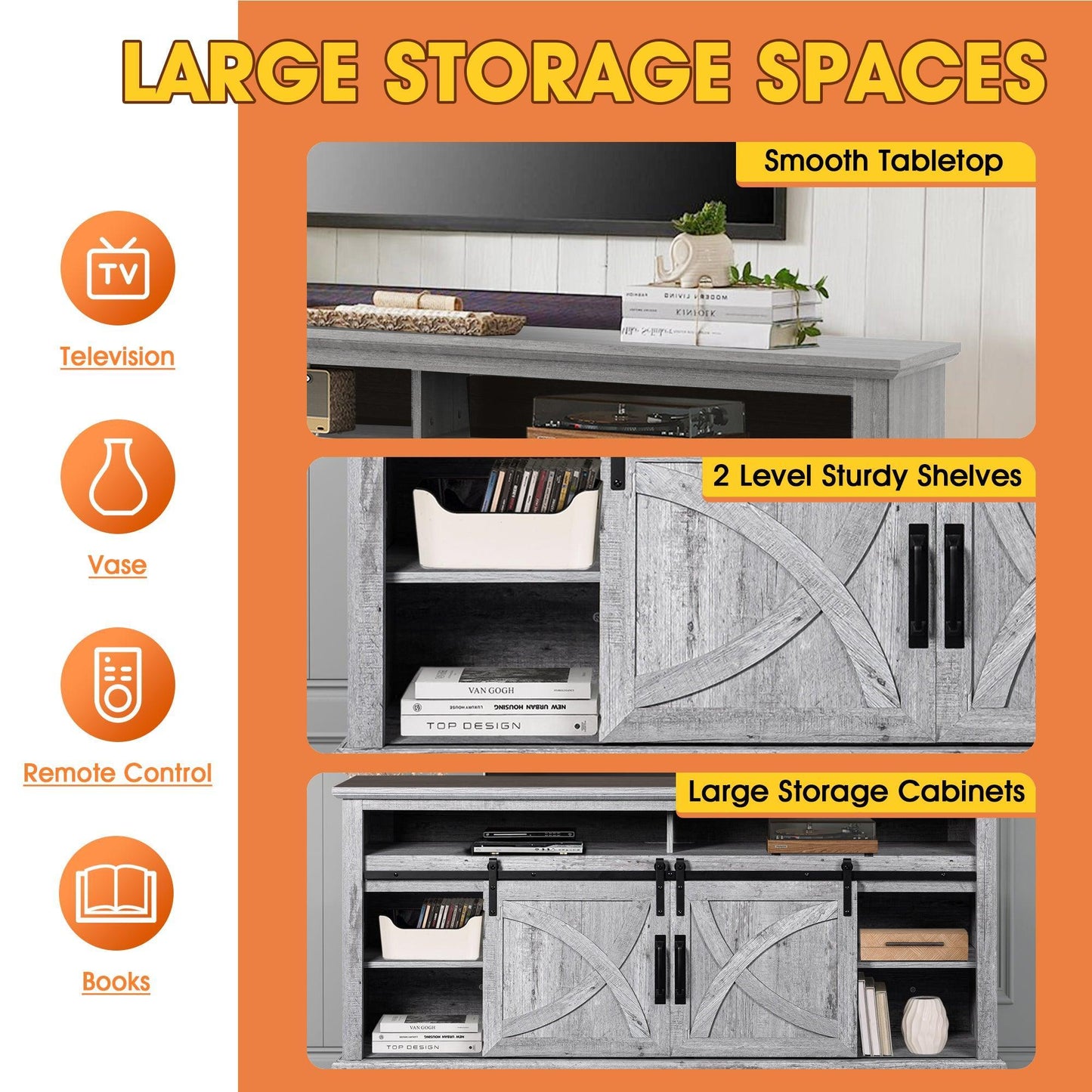 68" Farmhouse TV Stand with 23" Insert Opening Electric Fireplace