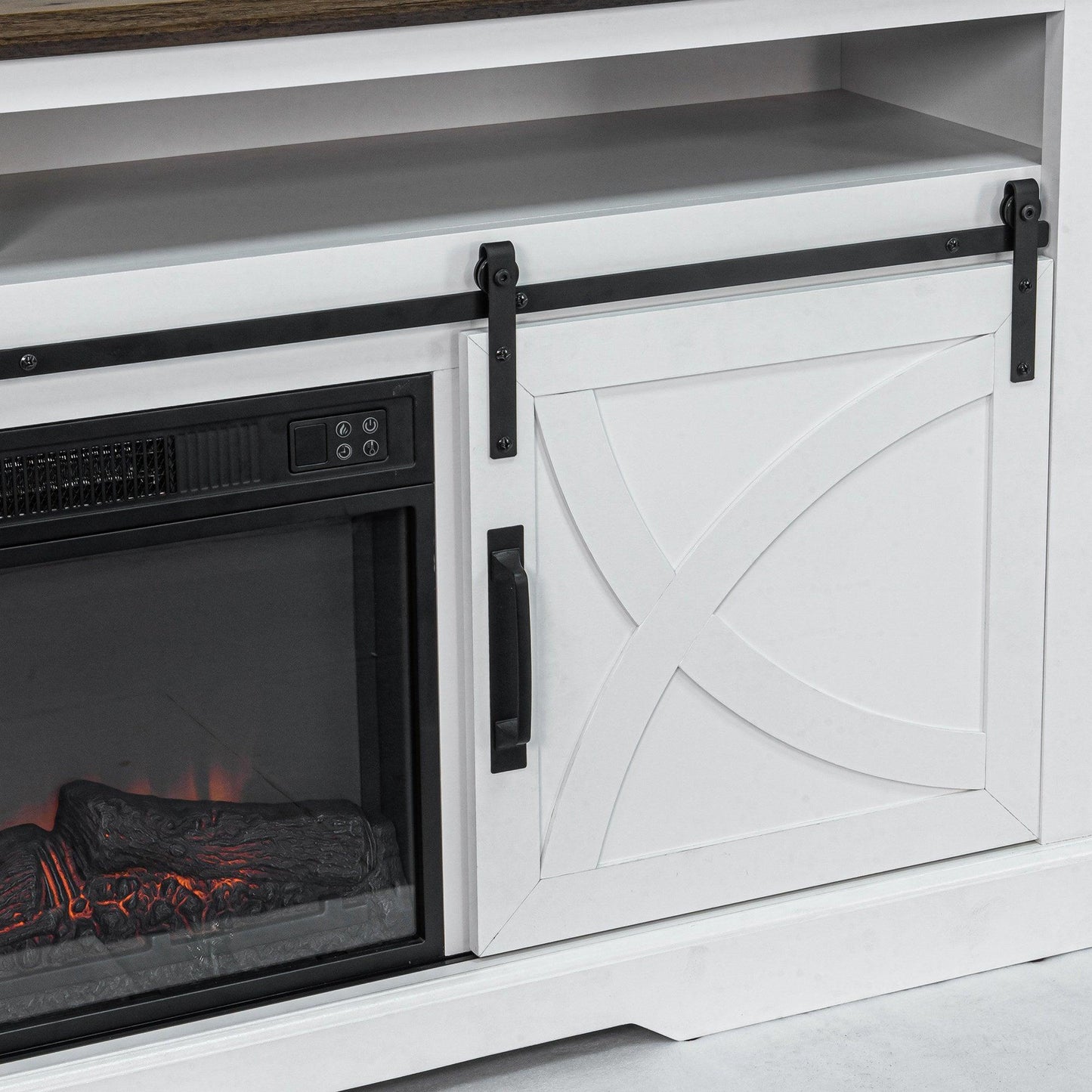 68" Farmhouse TV Stand with 23" Insert Opening Electric Fireplace