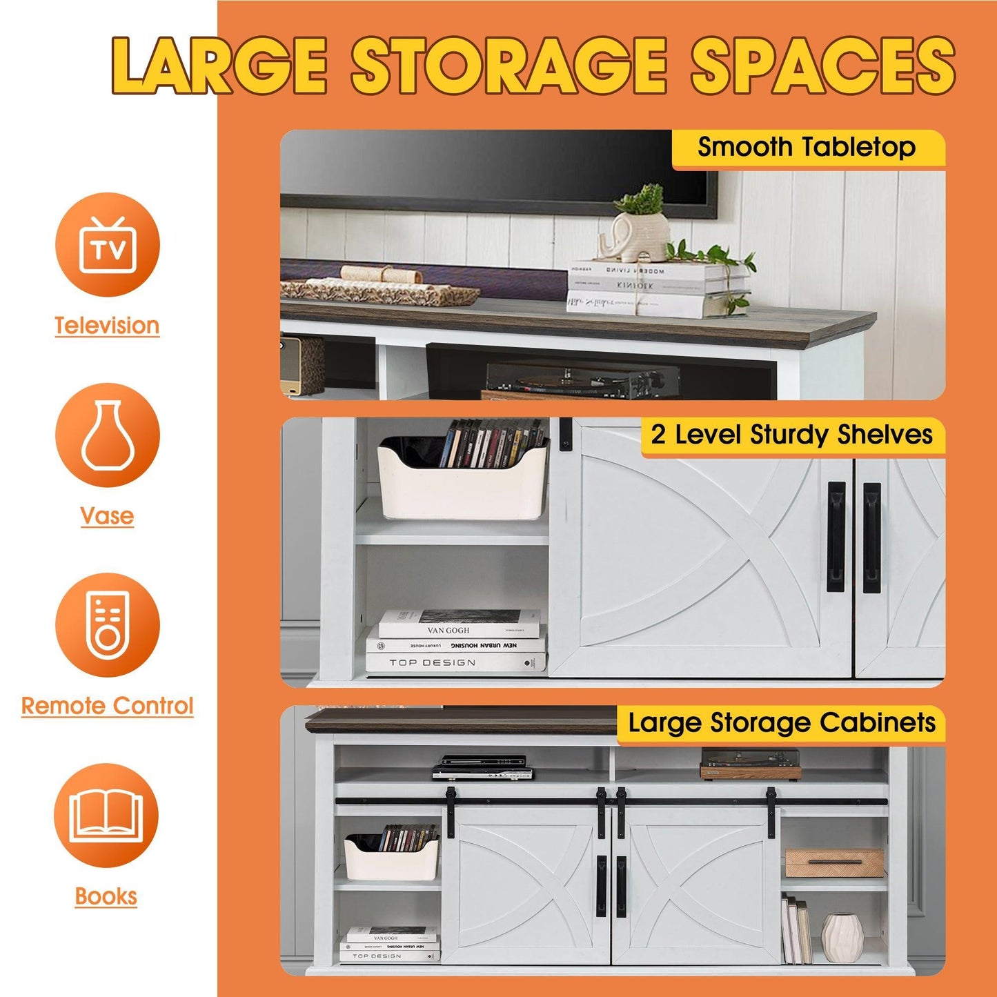 68" Farmhouse TV Stand with 23" Insert Opening Electric Fireplace