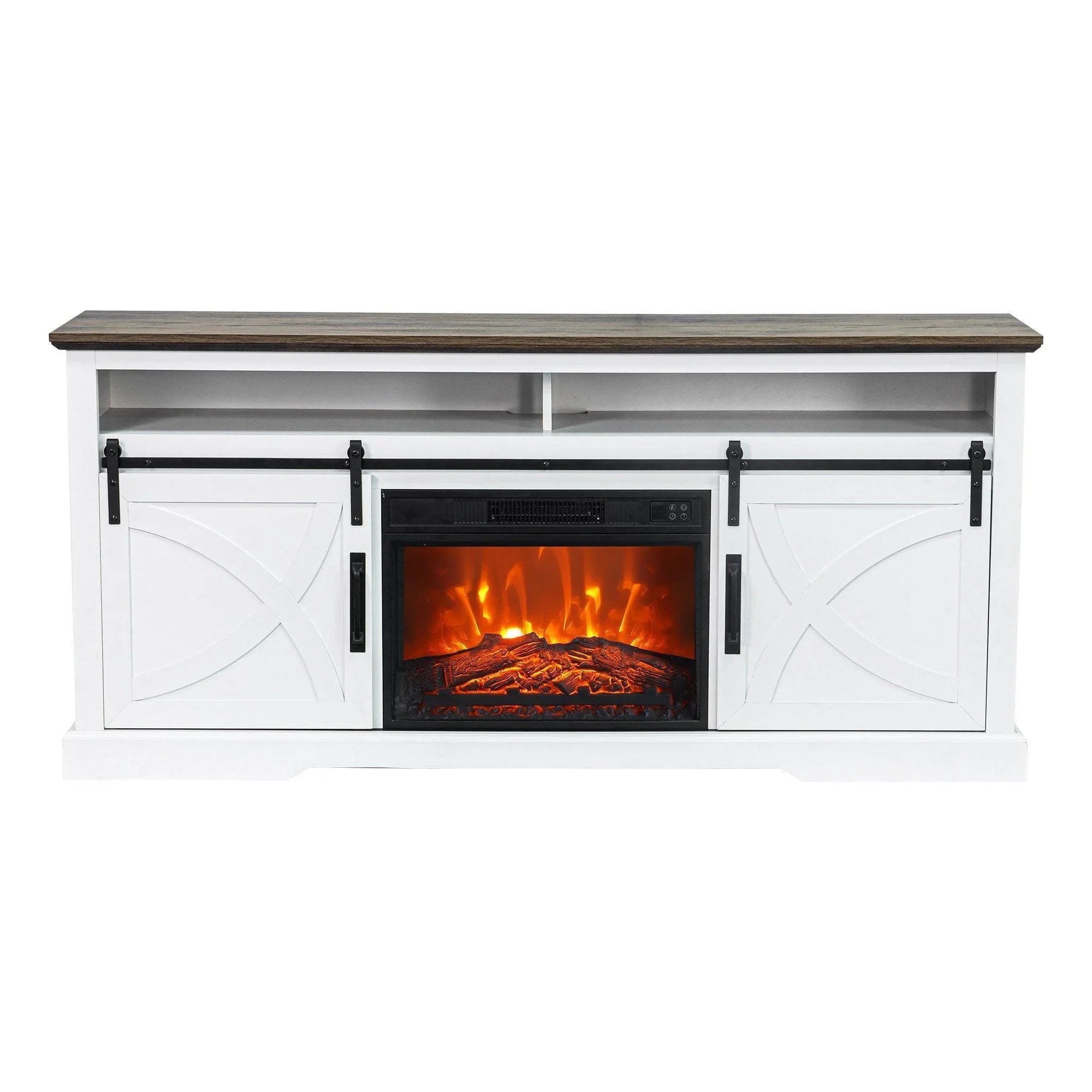 68" Farmhouse TV Stand with 23" Insert Opening Electric Fireplace