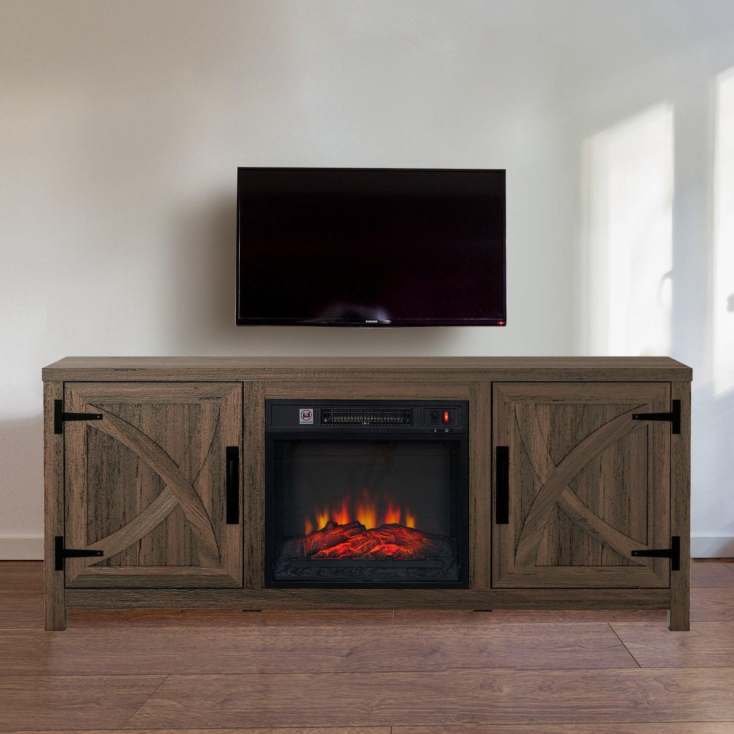 Modern White Electric Fireplace TV Stand For 58 Inch TV Storage Cabinet For Living Room