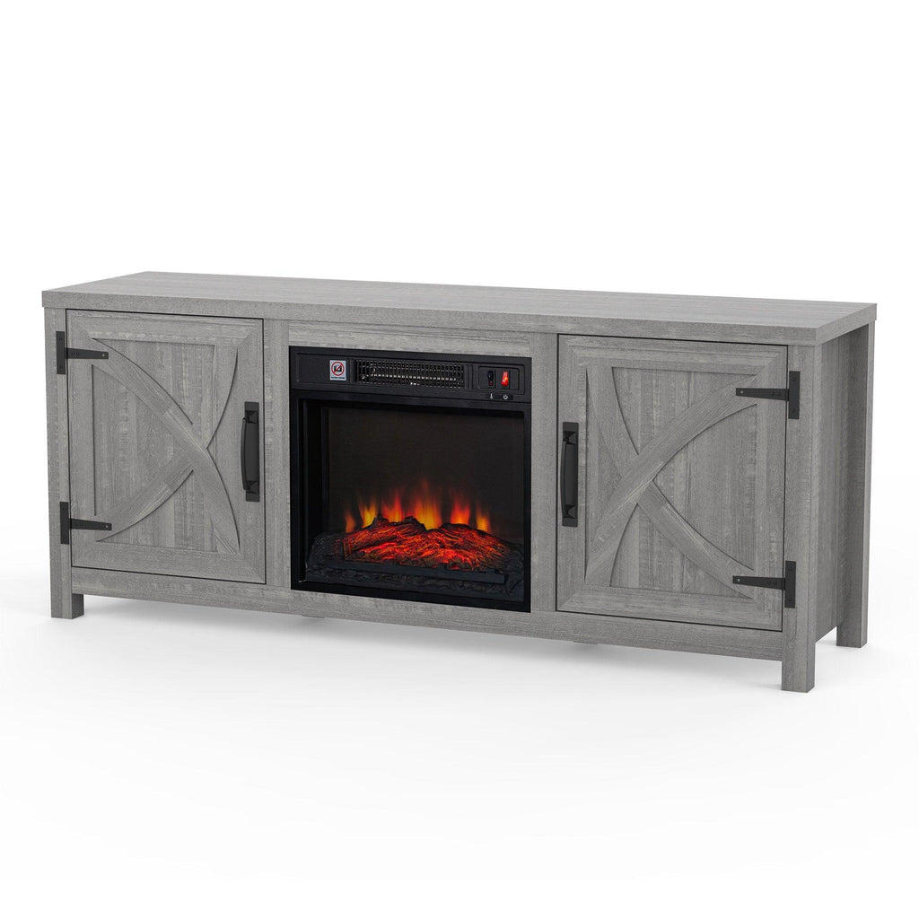 Modern White Electric Fireplace TV Stand For 58 Inch TV Storage Cabinet For Living Room