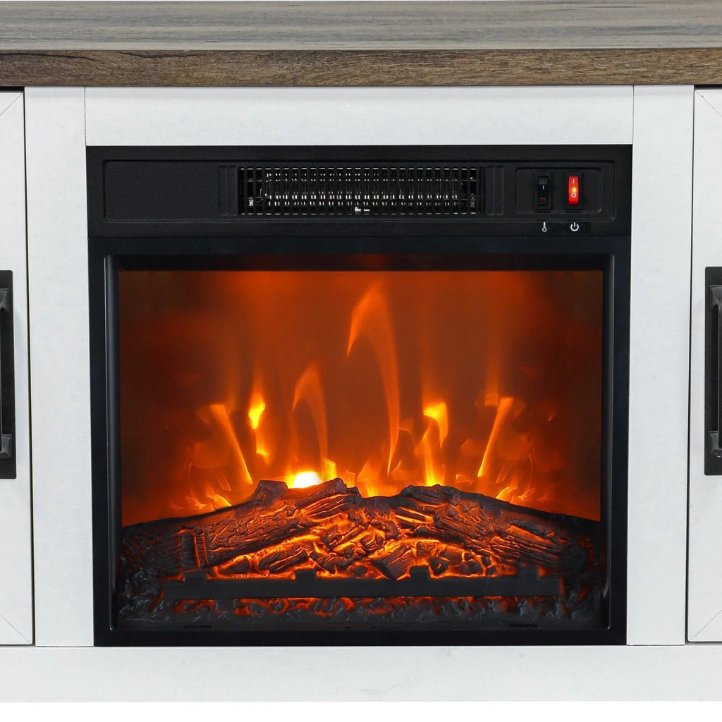 Modern White Electric Fireplace TV Stand For 58 Inch TV Storage Cabinet For Living Room