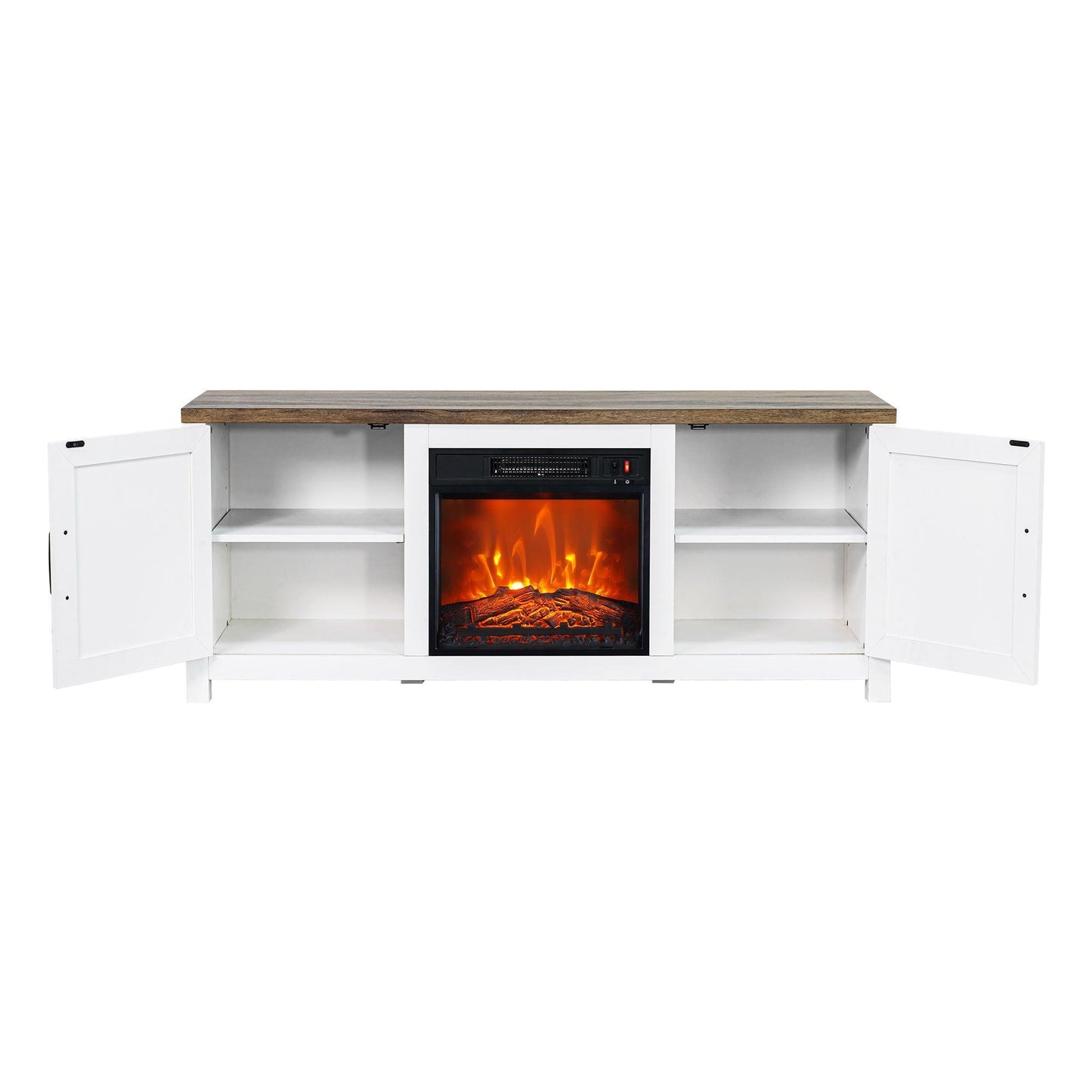 Modern White Electric Fireplace TV Stand For 58 Inch TV Storage Cabinet For Living Room