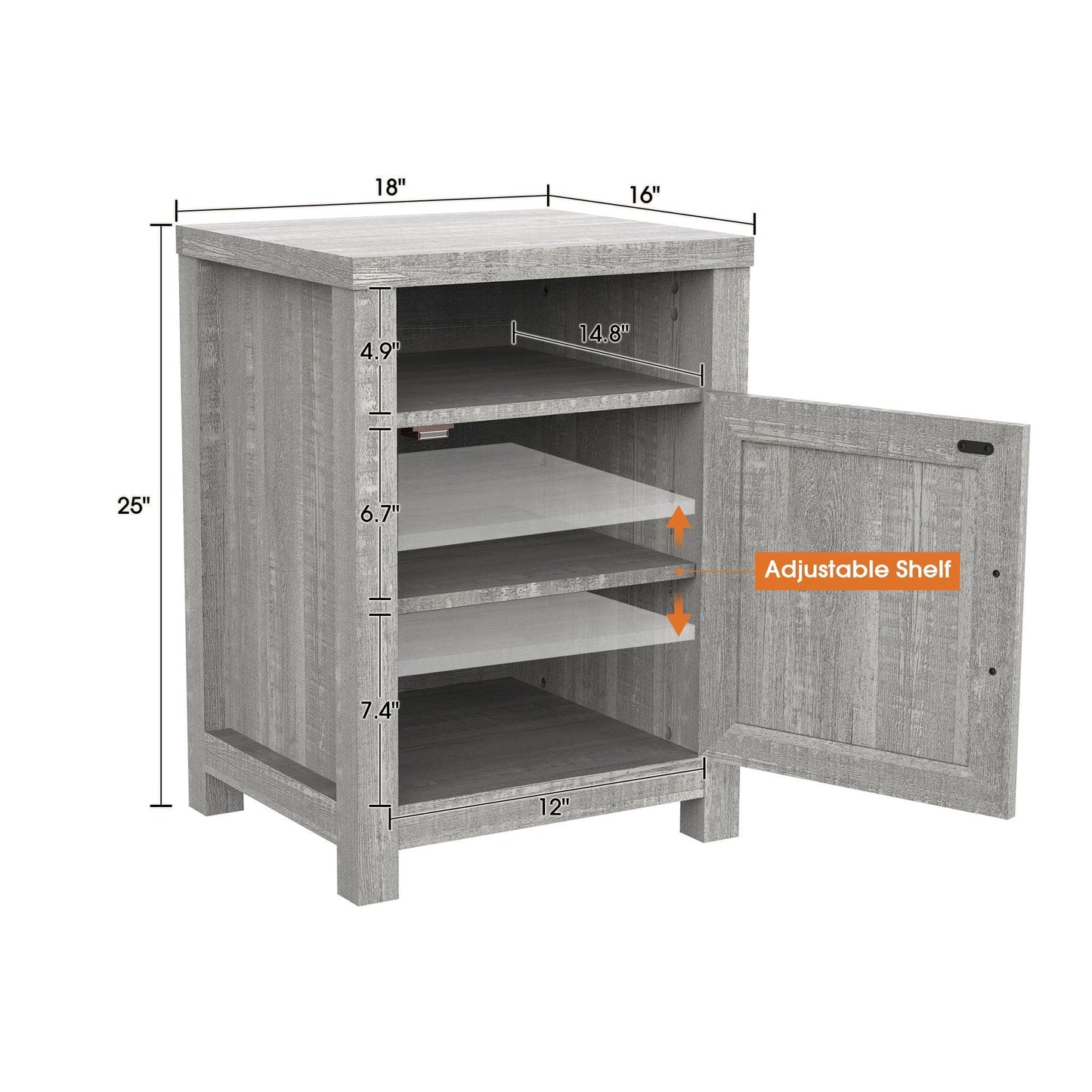 18" Solid Wood Farmhouse Nightstand for Bedroom in Brown or Grey or White