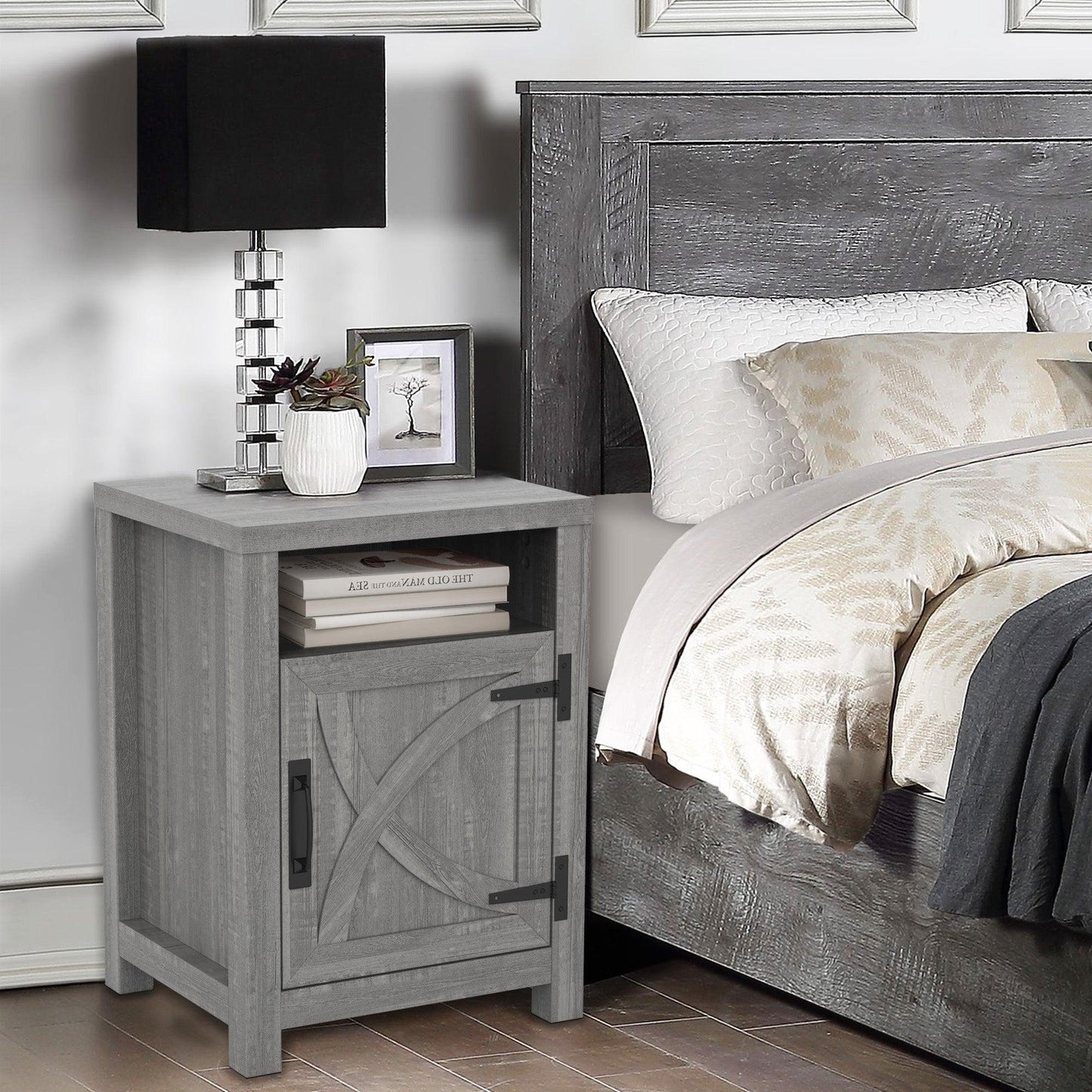 18" Solid Wood Farmhouse Nightstand for Bedroom in Brown or Grey or White