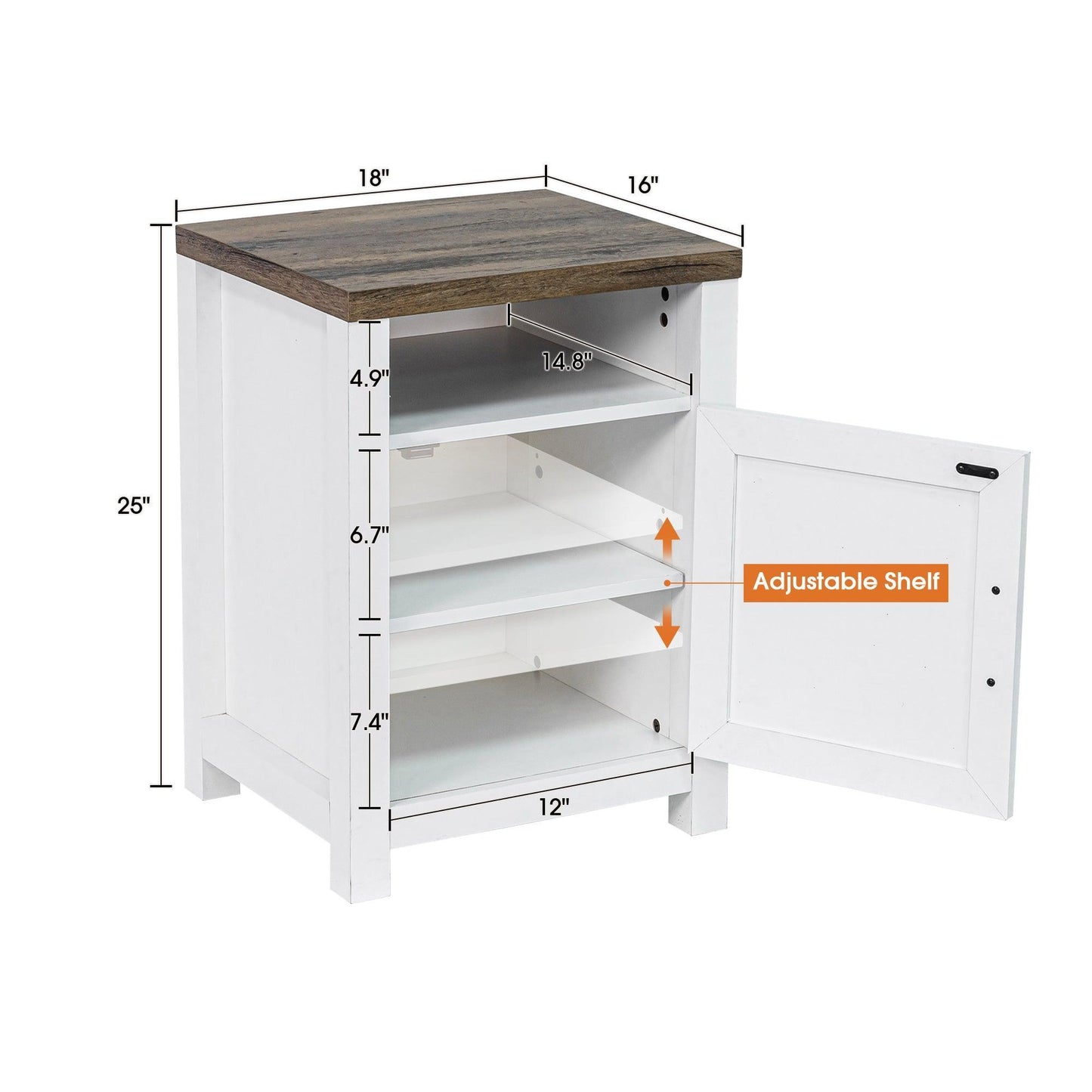 18" Solid Wood Farmhouse Nightstand for Bedroom in Brown or Grey or White