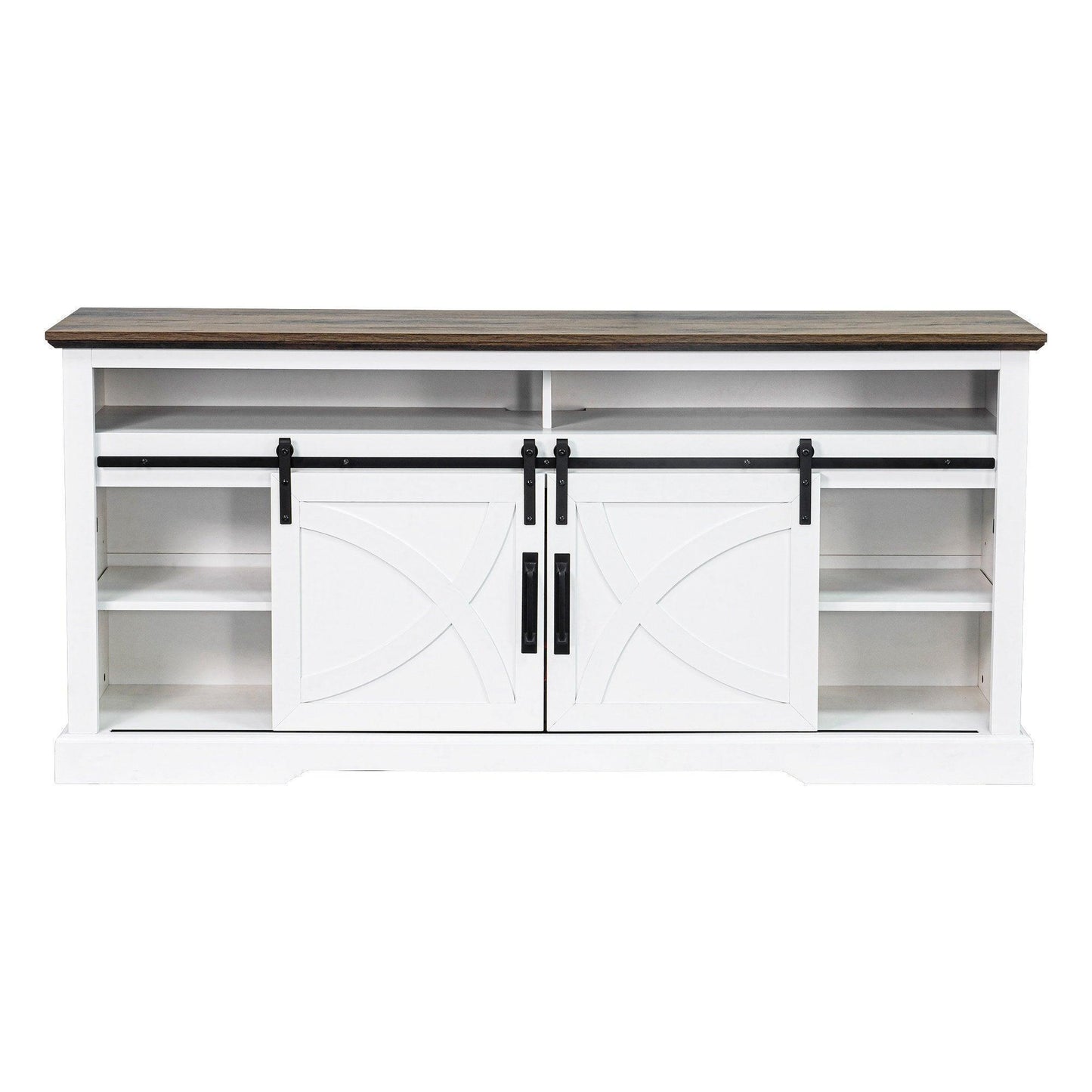 68" Farmhouse TV Stand with Double Sliding Barn Doors for Living Room
