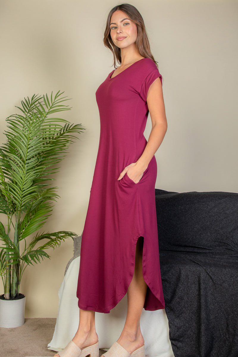 Hidden Pocket Batwing Sleeve V Neck Long Dress (CAPELLA)