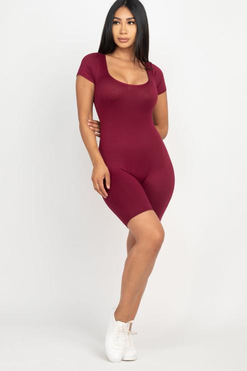 Short Sleeve Scoop Neck Bodycon Romper (CAPELLA)