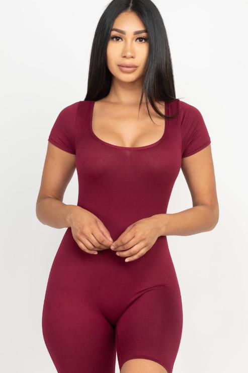Short Sleeve Scoop Neck Bodycon Romper (CAPELLA)